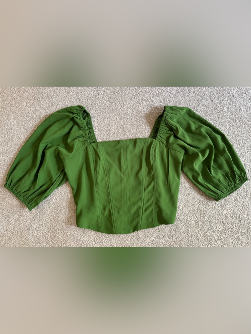 Abercrombie & Fitch Puff Sleeve Corset Top- Green
